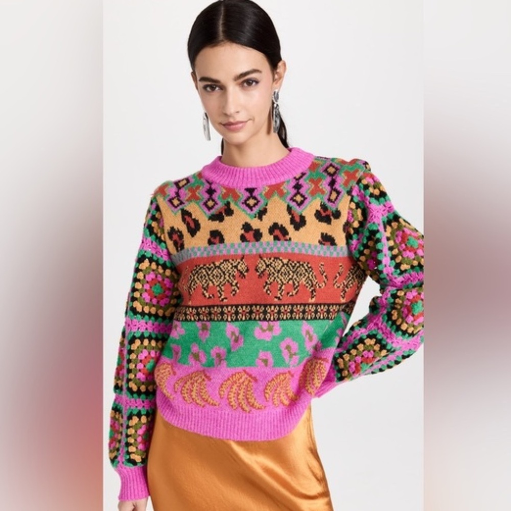Sold Out FARM RIO Bright Leopards Anika Sweater Anthropologie NWT (SMALL)